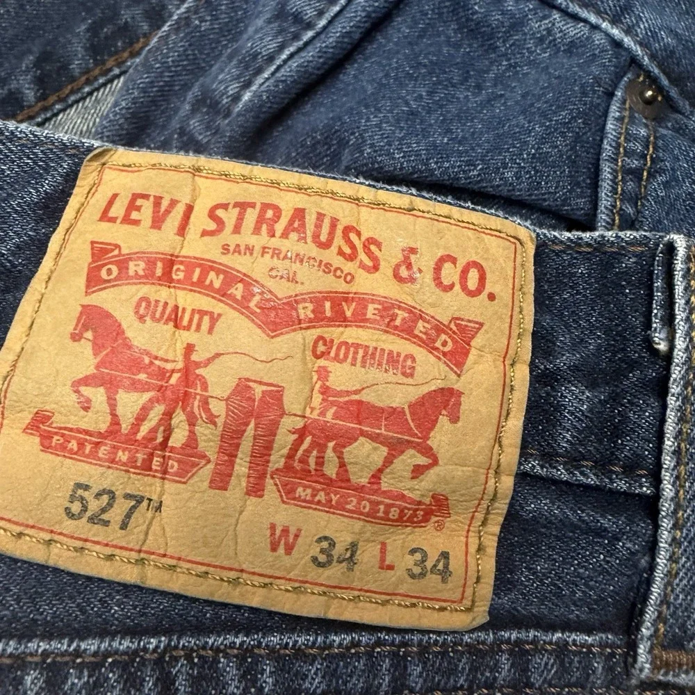 Levis 527 Jeans Mens 32x34 Blue Bootcut Mid Rise Dark Wash Cotton Work Rodeo